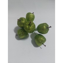 Яблоки в глиттере 25*45 мм цв. зеленый, цена за 6 шт